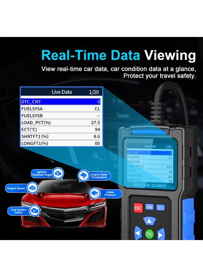 سوبر 5 جهاز فحص أعطال السيارات T200 OBD2، قارئ أكواد OBDII، قارئ أكواد فحص محرك السيارة مع خاصية إعادة الضبط وفحص جاهزية نظام الفحص، أداة فحص تشخيصية احترافية لجميع السيارات المصنعة بعد عام 1996 - Image 5